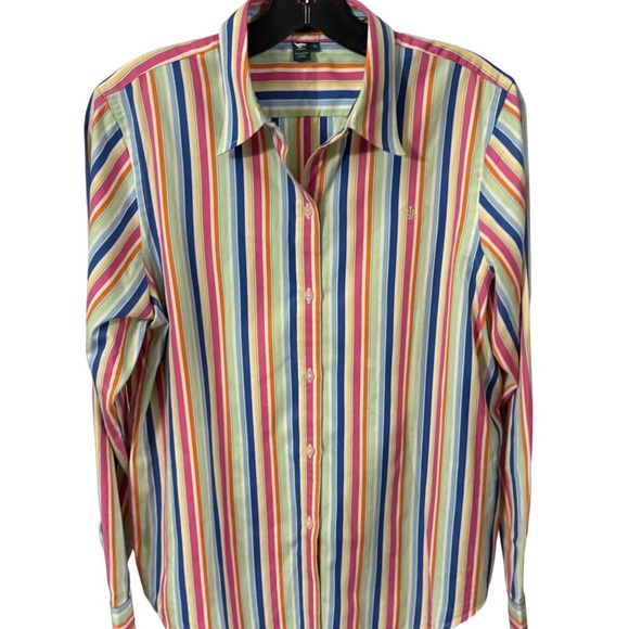Lauren Ralph Lauren Womens Medium Multi Color Striped Button Down Shirt Sz M - Picture 1 of 10